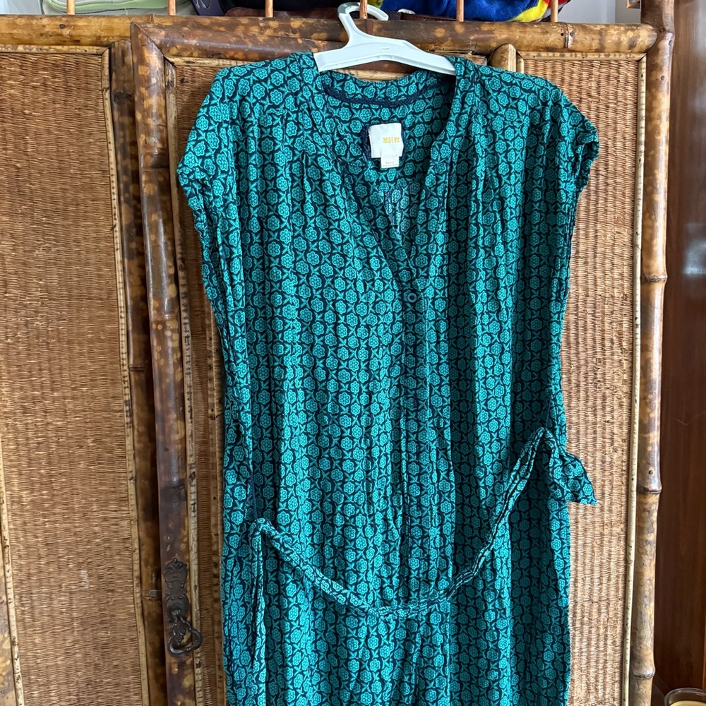 Maeve by Anthropologie Boho Teal and Navy Floral Print Jumpsuit